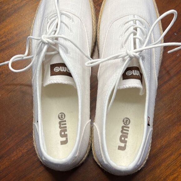Lam White Lace Up Linen Espadrilles Womens US 11W - Picture 4 of 8